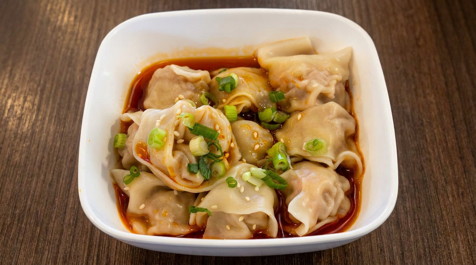 Braised beef and chili wontons
