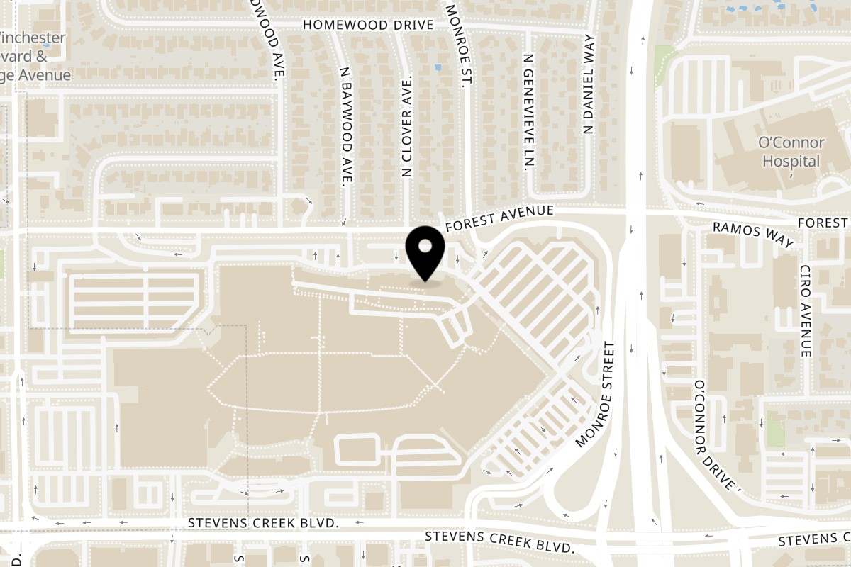 Map showing the location of Ox 9 Lanzhou Handpulled Noodles Santa Clara on 2855 Stevens Creek Blvd Ste 2467 in Santa Clara