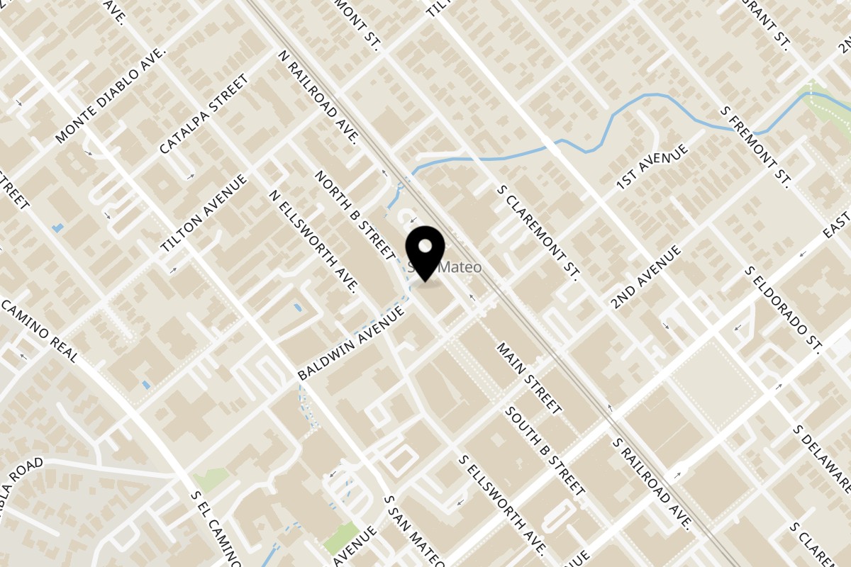 Map showing the location of Ox 9 Lanzhou Handpulled Noodles San Mateo on 11 S B St in San Mateo